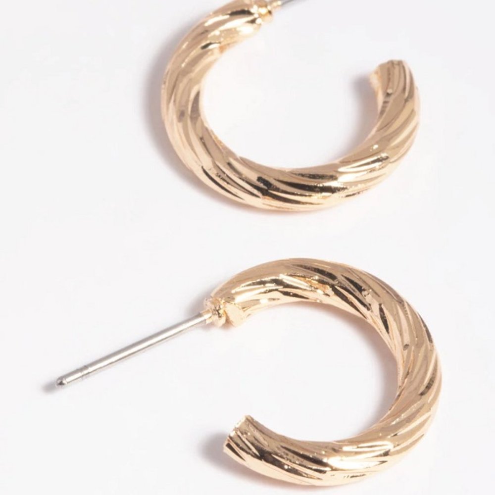 LOVISA Contemporary Gold Rope Texture Huggie Hoop Earrings**NEW!